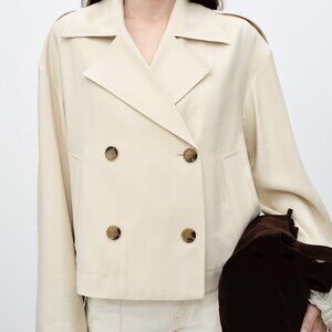 MANGO Double-breasted cropped trench coat Size S NEW